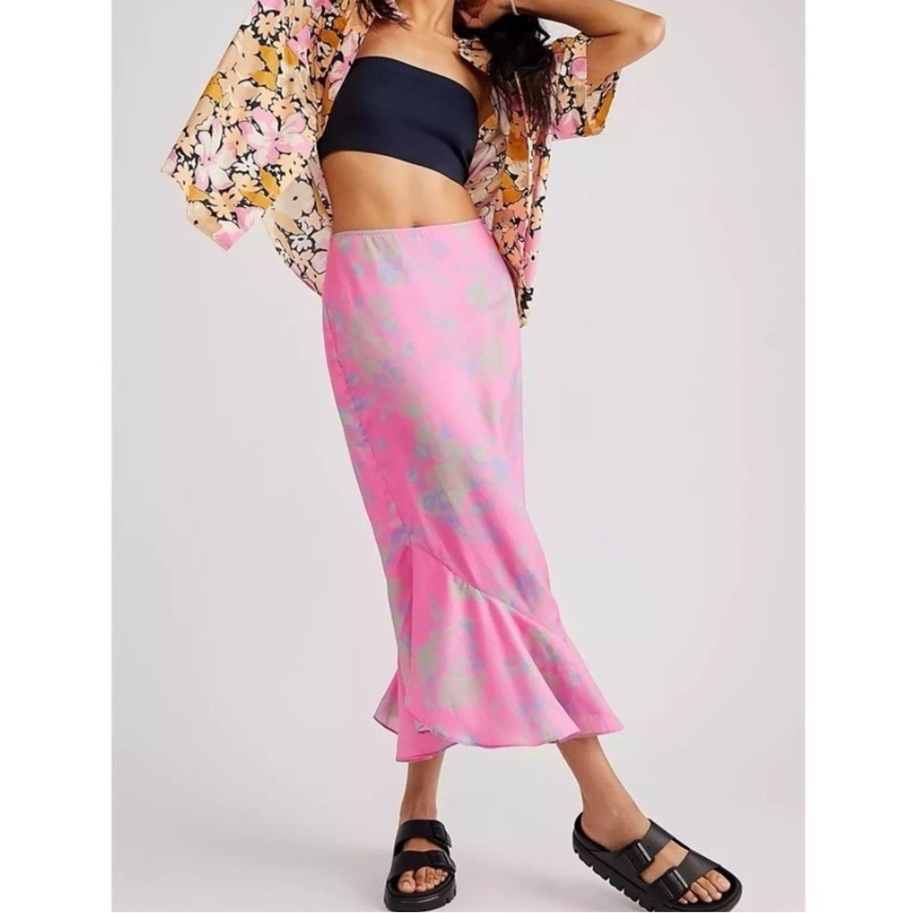 Free People Vibrant Pink Midi Skirt